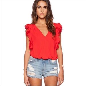 VaVa by Joy Han Revolve Dorthy Red V-Neck Ruffle Top XS
